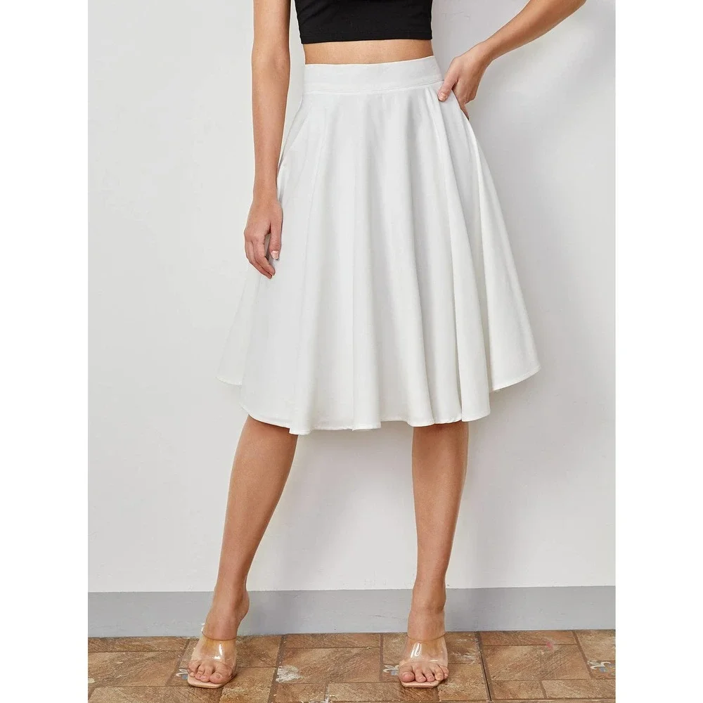 High Rise Wide Waistband Circle Skirt Minimalist Business Casual purple - Picture 2 of 12